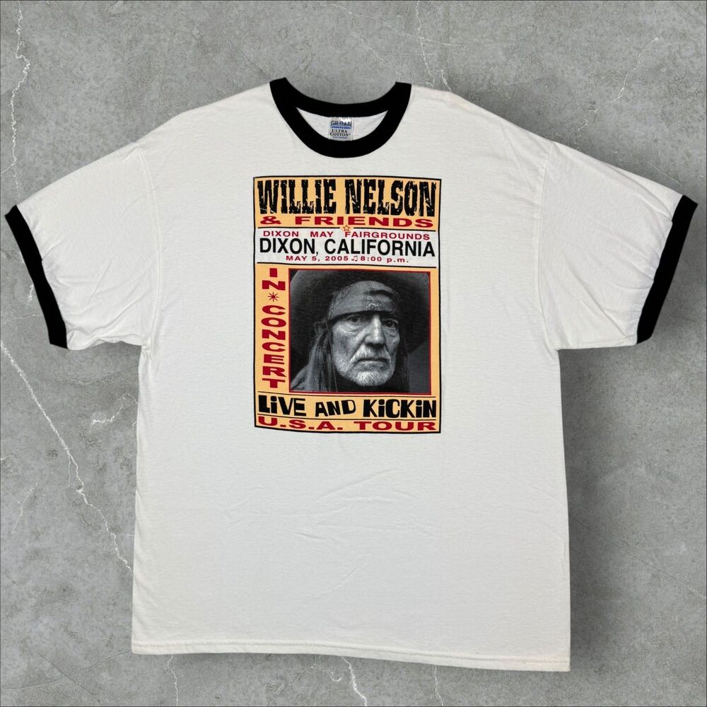 Vintage Y2K Willie Nelson & Friends "Live and Kickin" USA Tour Ringer Tee - 2XL